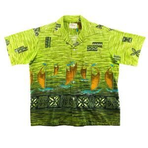 Vintage 1960s Royal Men's Shop Canoe Aloha Loop Collar Camp Shirt L Rockabilly